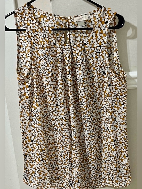 LOFT Tops - LOFT Pleated Round Neck Sleeveless Blouse Mustard Floral Print Size Medium
